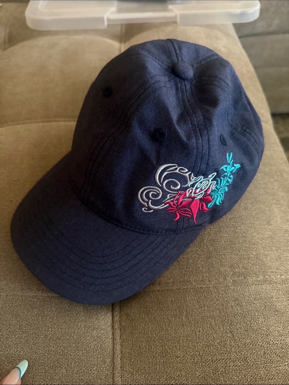 Crazy Shirts Navy Baseball Cap with Floral Embroidery